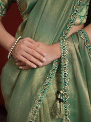 Adorable Green Sequence Silk Festival Wear Saree With Blouse