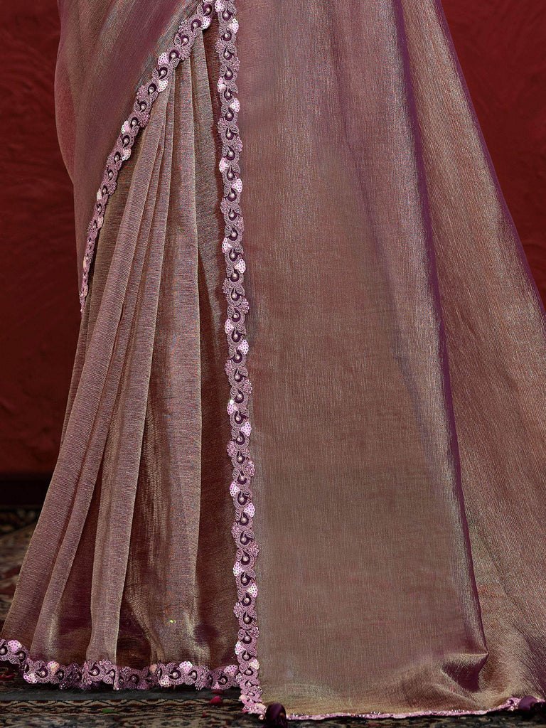 Charming Purple Sequence Silk Wedding Wear Saree With Blouse