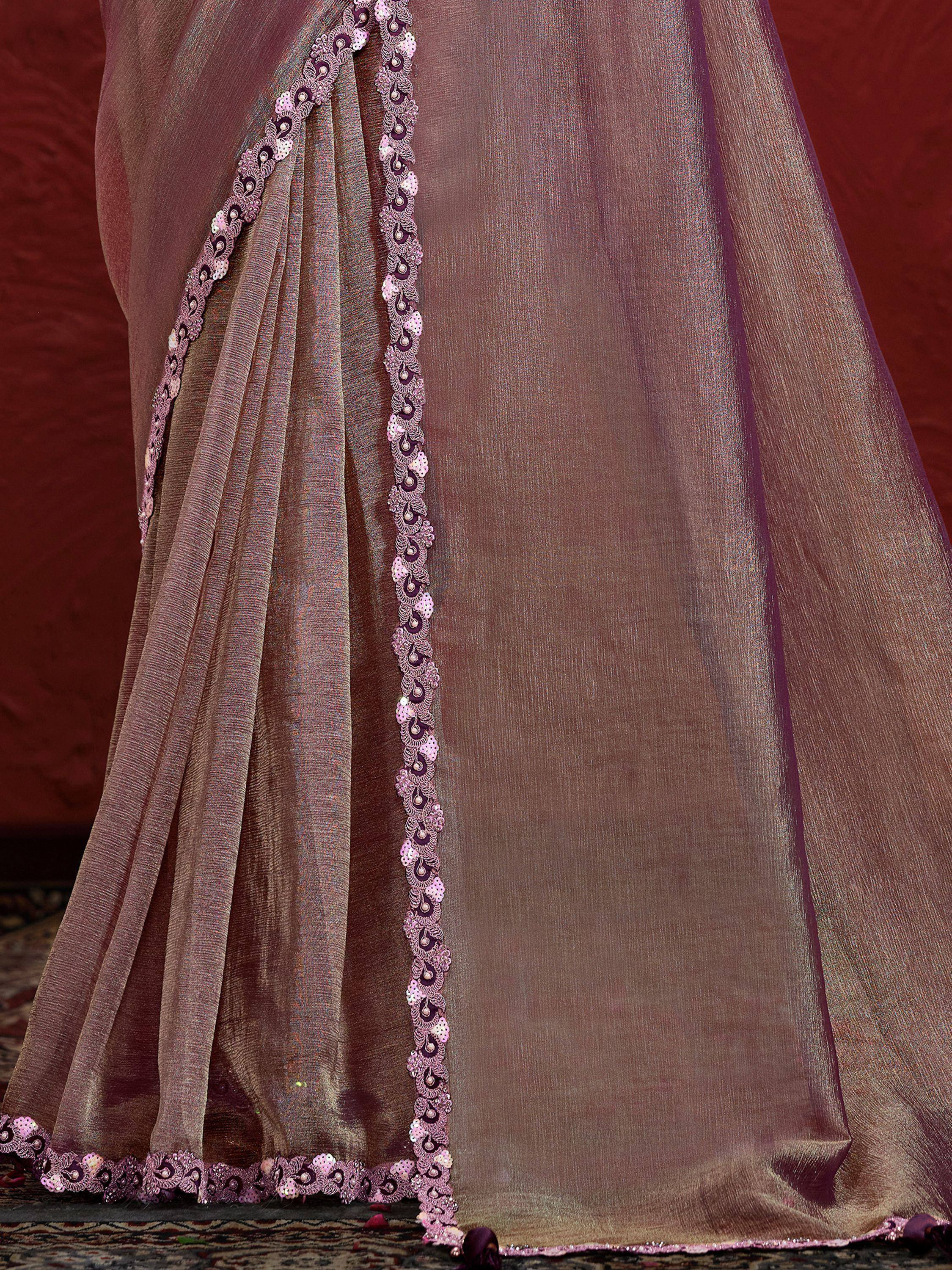 Elegant mauve ethnic gown with sequin lace detailing, perfect for Indian celebrations