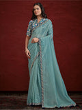 Precious Sea Green Moti Work Paper Silk Event Wear Saree With Blouse