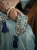 Precious Sea Green Moti Work Paper Silk Event Wear Saree With Blouse