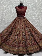 Gorgeous Maroon Embroidered Bridal Velvet Lehenga Choli