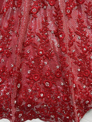 Remarkable Red Zircon Diamond Work Net Lehenga Choli