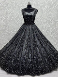Unique Black Zircon Diamond Work Net Lehenga Choli