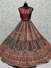 Queenly Maroon Fancy Embroidered Velvet Designer Bridal Lehenga choli