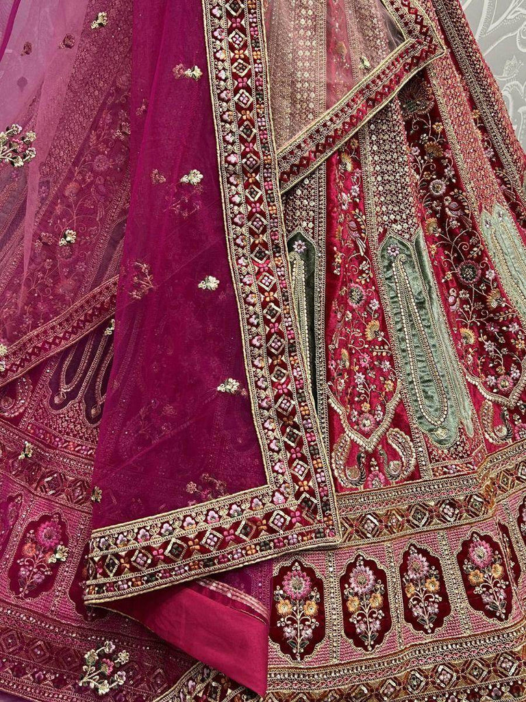 Majestic Hot Pink Fancy Embroided Velvet Designer Bridal Lehenga Choli