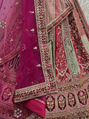 Majestic Hot Pink Fancy Embroided Velvet Designer Bridal Lehenga Choli