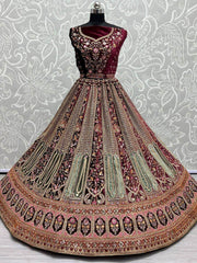 Imperial Wine Fancy Work Velvet Designer Bridal Lehenga Choli