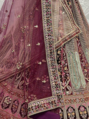Imperial Wine Fancy Work Velvet Designer Bridal Lehenga Choli