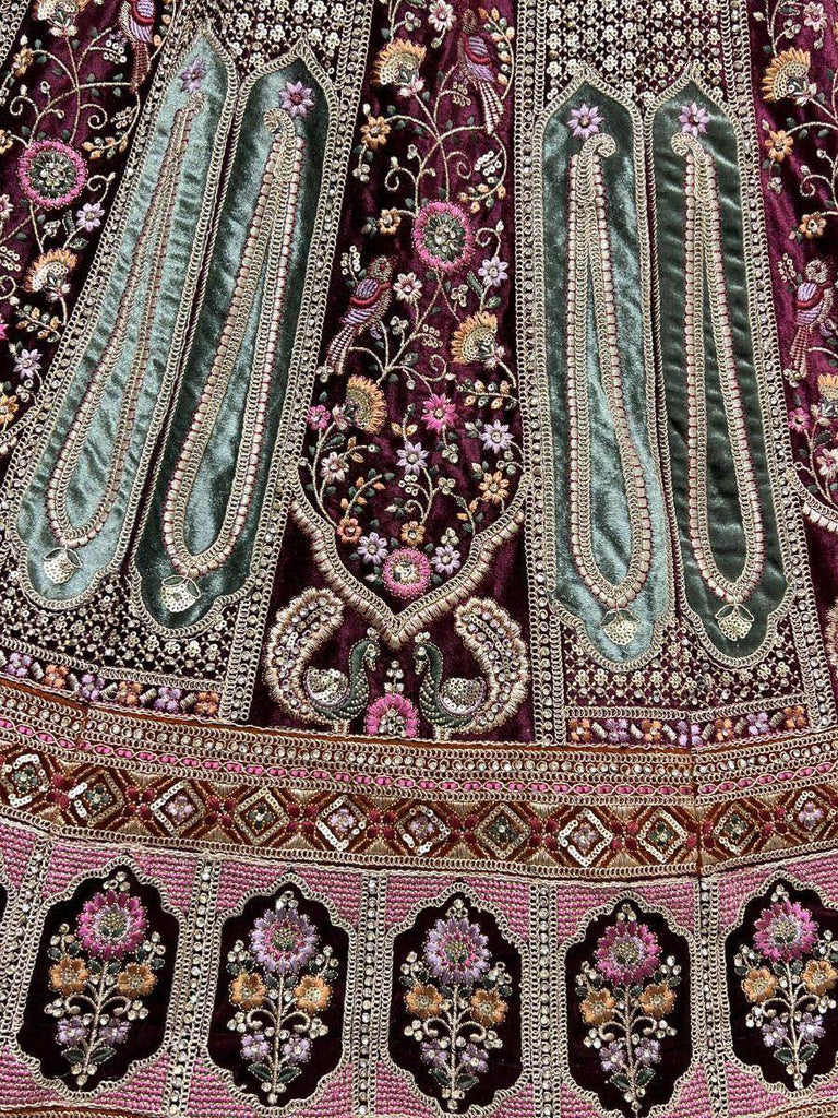 Imperial Wine Fancy Work Velvet Designer Bridal Lehenga Choli