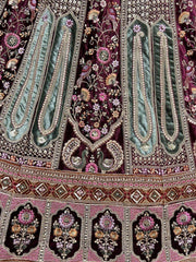 Imperial Wine Fancy Work Velvet Designer Bridal Lehenga Choli
