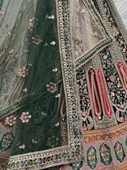 Enchanted Green Fancy Embroidered Velvet Designer Bridal Lehenga choli