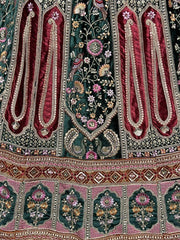 Enchanted Green Fancy Embroidered Velvet Designer Bridal Lehenga choli