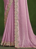 Delightful Baby Pink Sequins Satin Silk Event Wear Saree With Blouse