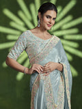 Amazing Sea Green Sequins Satin Silk Wedding Wear Saree With Blouse