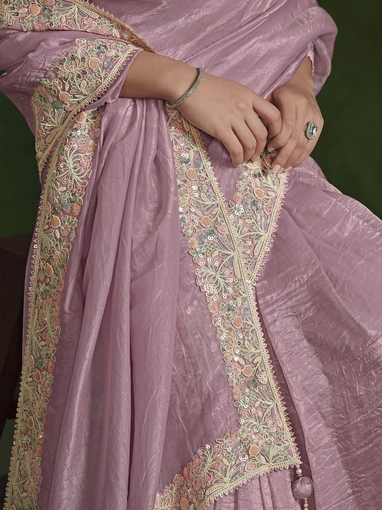 Fantastic Light Pink Sequins Silk Function Wear Saree With Blouse