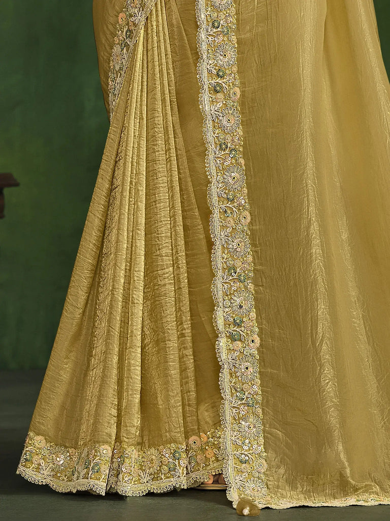 Fantastic Mustard Sequins Silk Function Wear Saree With Blouse