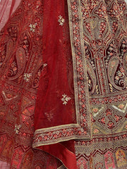 Pretty Red Fancy Embroidered Velvet Bridal Lehenga Choli