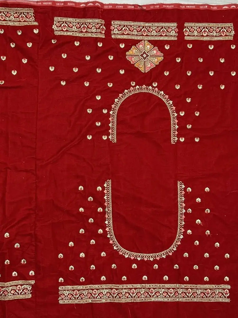 Pretty Red Fancy Embroidered Velvet Bridal Lehenga Choli