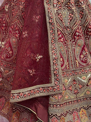 Gorgeous Maroon Fancy Embroidered  Velvet Bridal Lehenga Choli