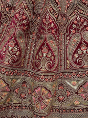 Gorgeous Maroon Fancy Embroidered  Velvet Bridal Lehenga Choli