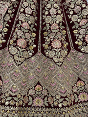 Splendid Maroon Fancy Embroidered Velvet Bridal Lehenga Choli