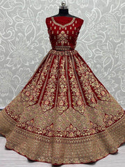 Sassy Red Fancy Embroidered Velvet Bridal Lehenga Choli