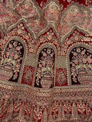 Winsome Red Multi-Work Velvet Bridal Lehenga Choli
