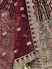 Imperial Maroon Fancy Embroidery Velvet Bridal Lehenga Choli