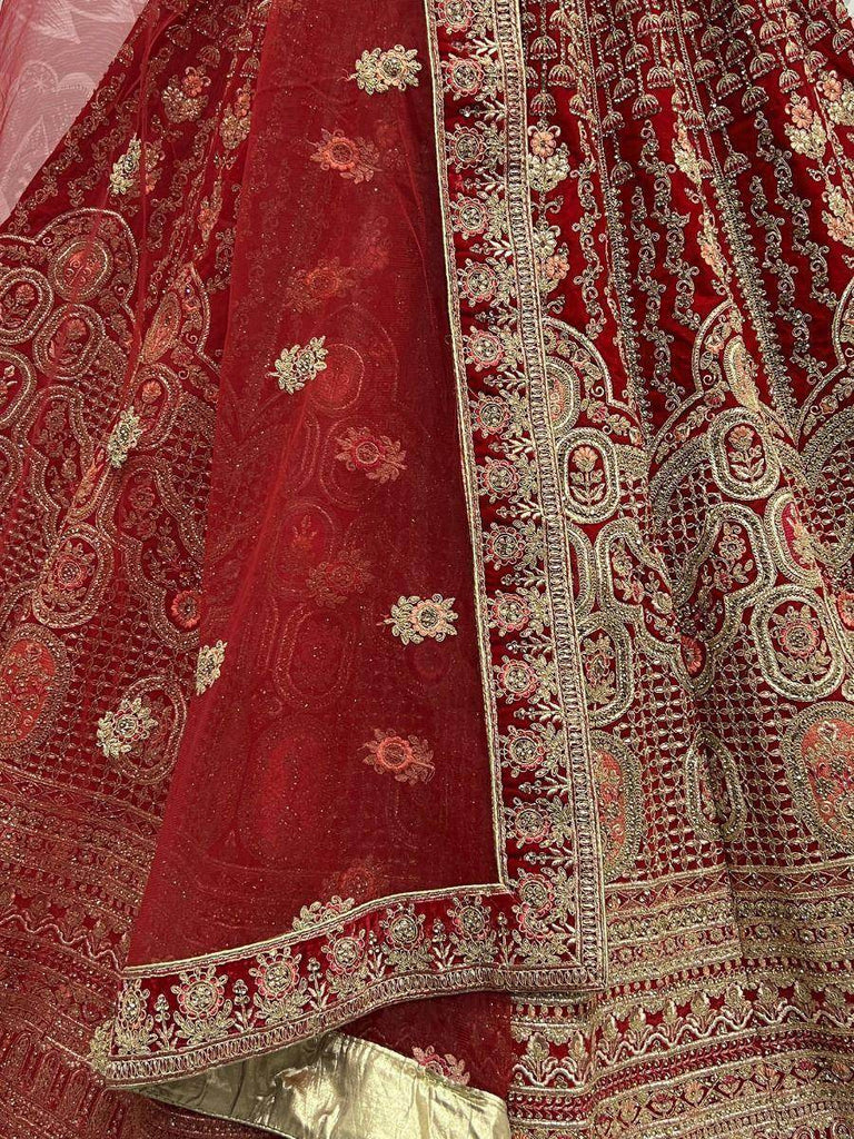 Majestic Red Fancy Embroidery Velvet Bridal Lehenga Choli