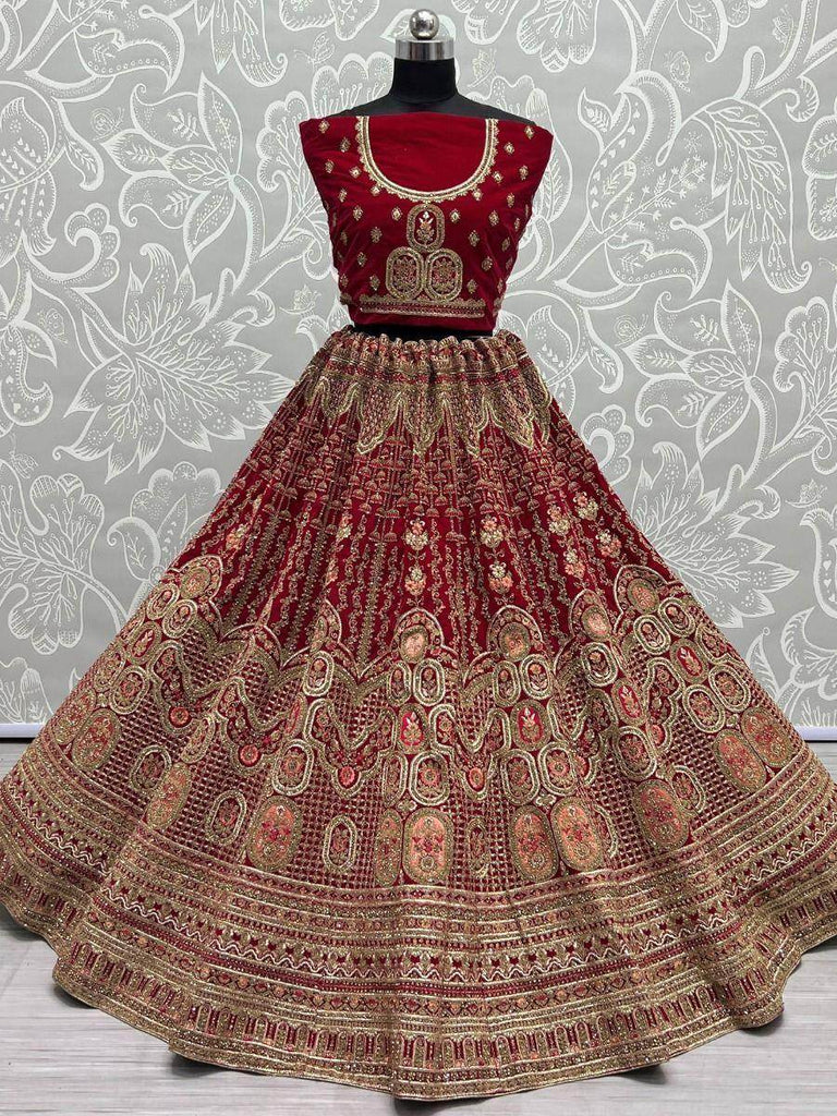 Stupendous Hot Pink Fancy Embroidery Velvet Bridal Lehenga Choli