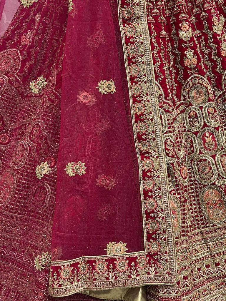 Stupendous Hot Pink Fancy Embroidery Velvet Bridal Lehenga Choli
