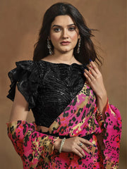 Memorable Magenta Pleated Satin Silk Ready To Wear Saree With Blouse