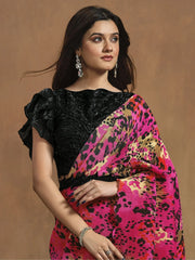 Memorable Magenta Pleated Satin Silk Ready To Wear Saree With Blouse