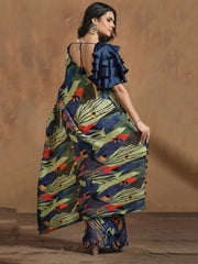 Pretty Multi Color Pleated Satin Silk Ready To Wear Saree With Blouse