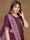 Winsome Wine Sequins Work Satin Silk Ready To Wear Saree With Blouse