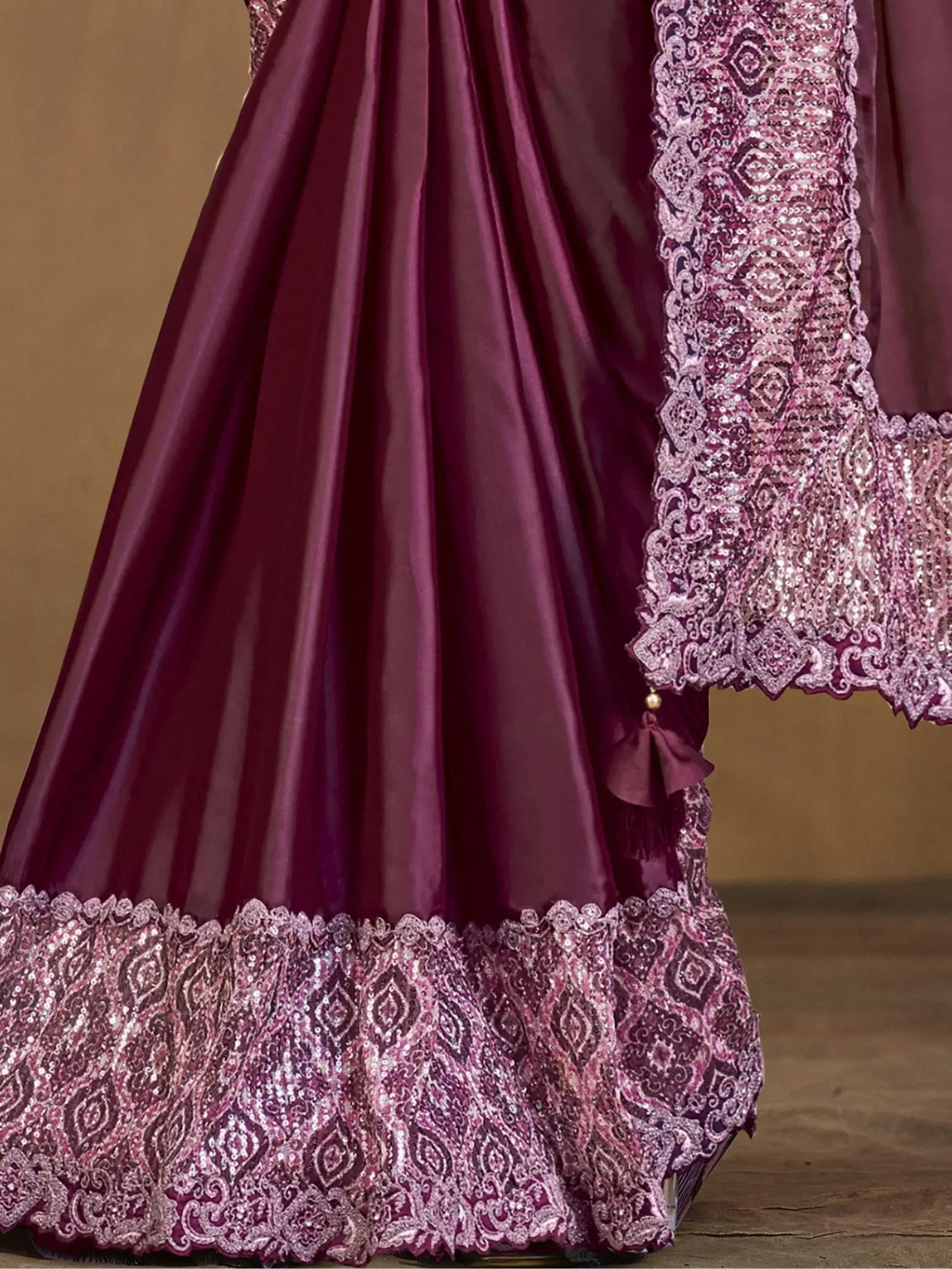 Purple designer lehenga choli with sequin lace detailing and embroidered border