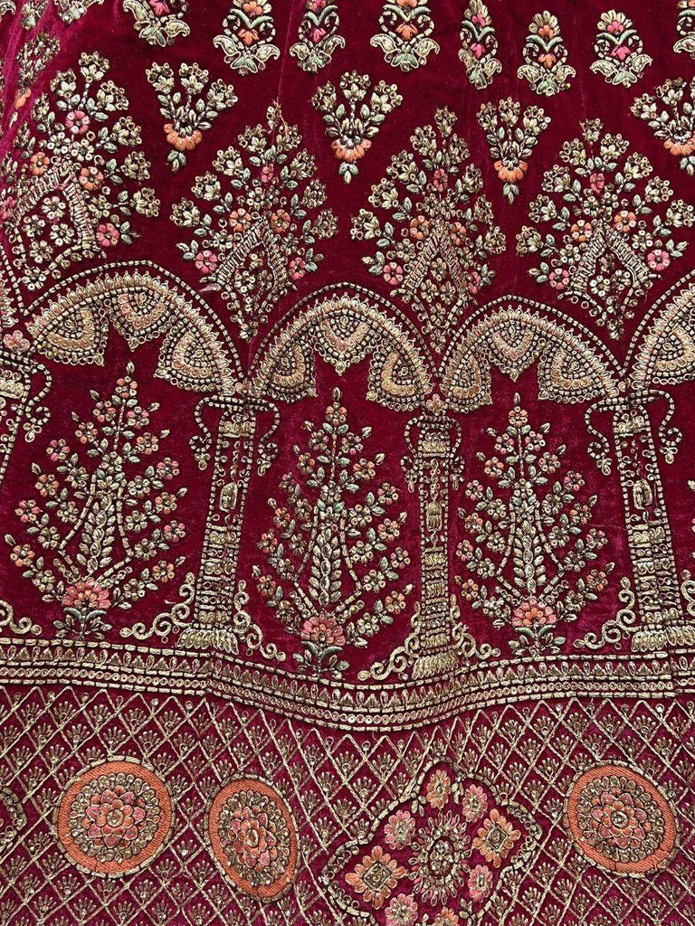Stunning Rani Pink Zari Work Velvet Bridal Wear Lehenga Choli