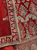 Gorgeous Scarlette Red Mutli-thread Embroidered Velvet Bridal Lehenga Choli