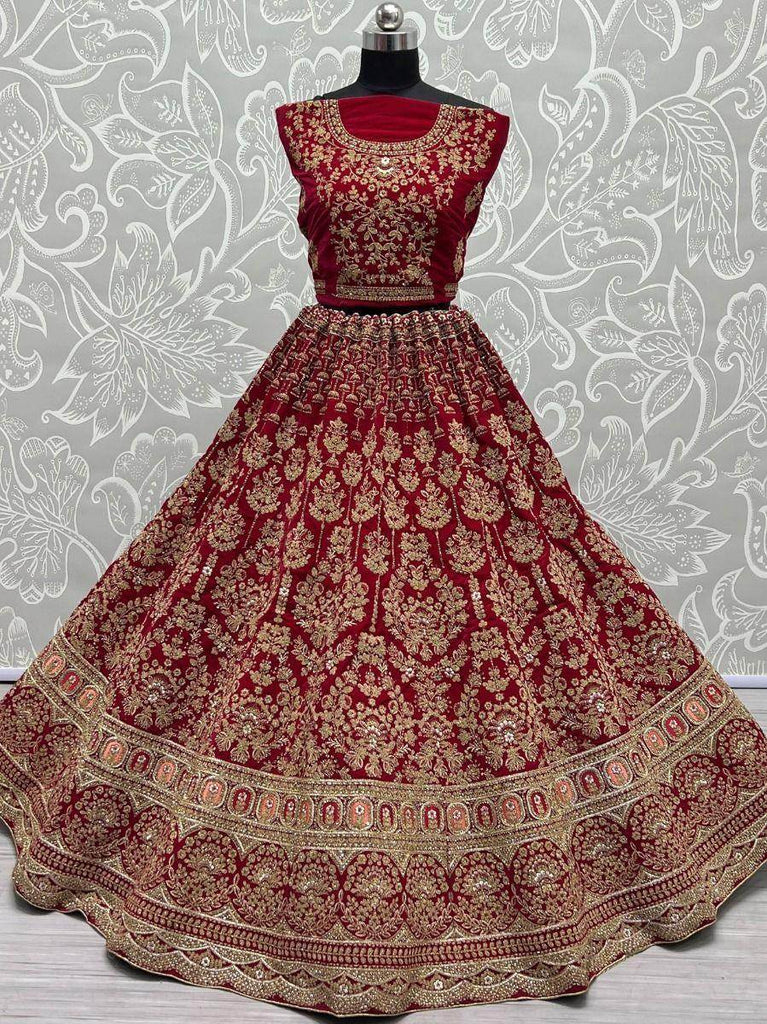 Adorable Hot Pink Fancy Embroidered Velvet Bridal Wear Lehenga Choli