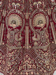 Imposing Pink Multi-thread Embroidery Velvet Bridal Lehenga Choli