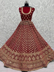 Splendid Red Zari Embroidery Velvet Bridal Wear Lehenga Choli