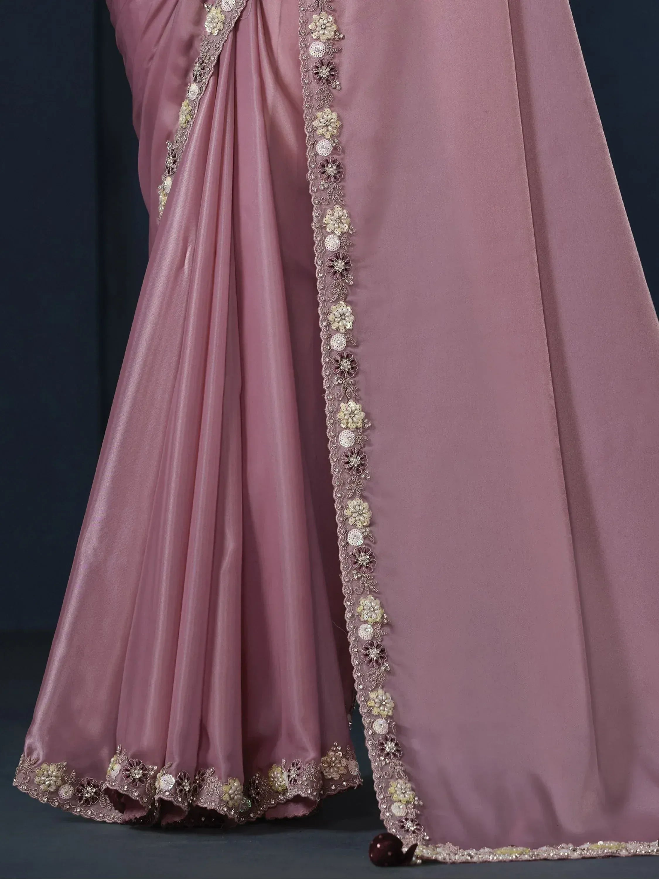 Dusty pink designer lehenga with floral embroidery and sequin detailing, ethnic wear for women