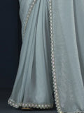 Magnetic Powder Blue Sequins Satin Silk Event Wear Saree With Blouse