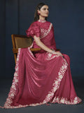 Captivating Pink Sequins Satin Silk Wedding Wear Saree With Blouse