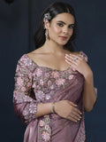 Gorgeous Mauve Heavy Border Work Satin Silk Engagement Wear Saree