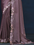 Gorgeous Mauve Heavy Border Work Satin Silk Engagement Wear Saree