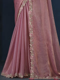Ravishing Peach Heavy Embroidery Work Chiffon Reception Wear Saree
