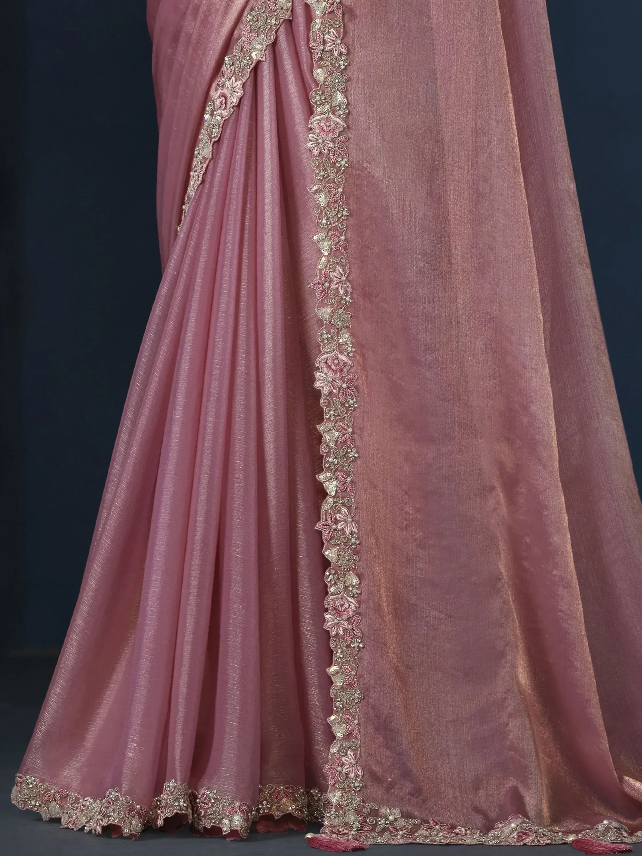 Ravishing Peach Heavy Embroidery Work Chiffon Reception Wear Saree