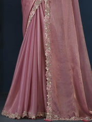 Ravishing Peach Heavy Embroidery Work Chiffon Reception Wear Saree